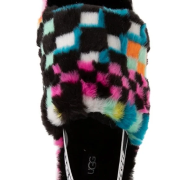 UGG Fluff Yeah Checks Multi Slide  Women Slippers brand New - Picture 4 of 13